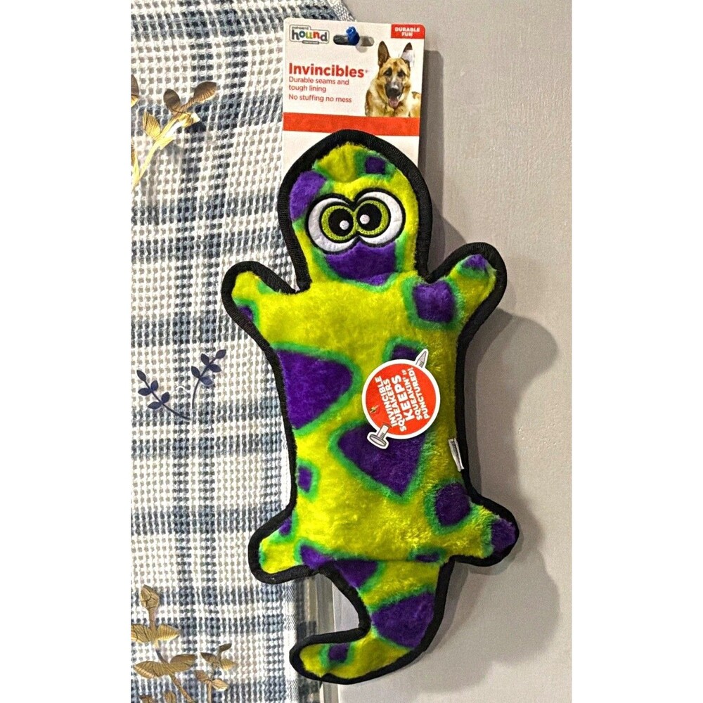 Outward Hound Invincibles Gecko Plush Unstuffed Squeaky Dog Toy, L #32072